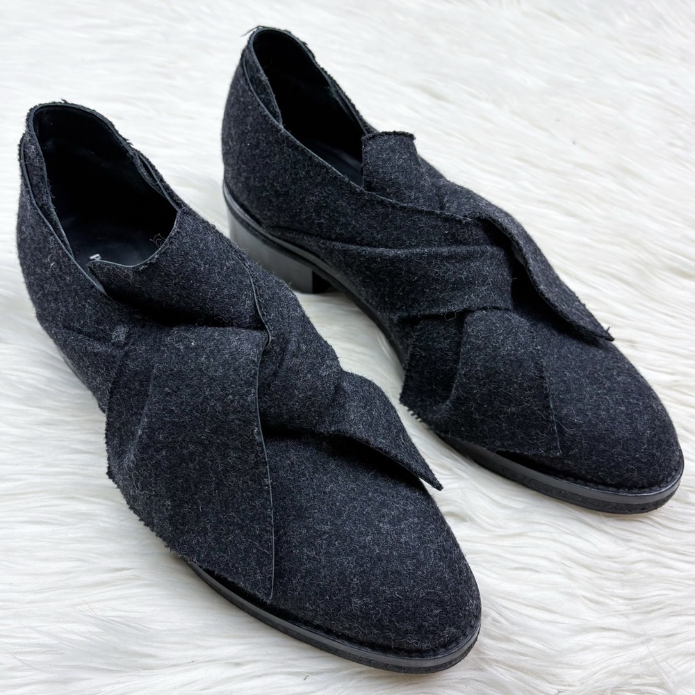 Proenza Schouler Giglio Wool Low Knot Bow Loafer Dark Gray Leather 37.5 US 7.5
